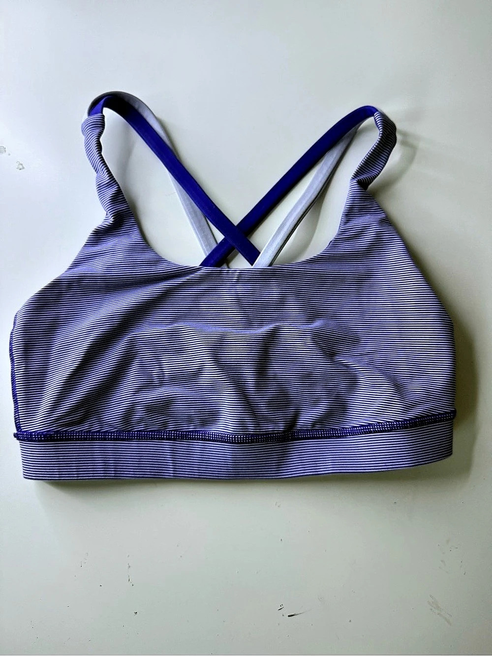 lululemon Free to Be Bra Striped Sports Bra Size 6 Purple & White